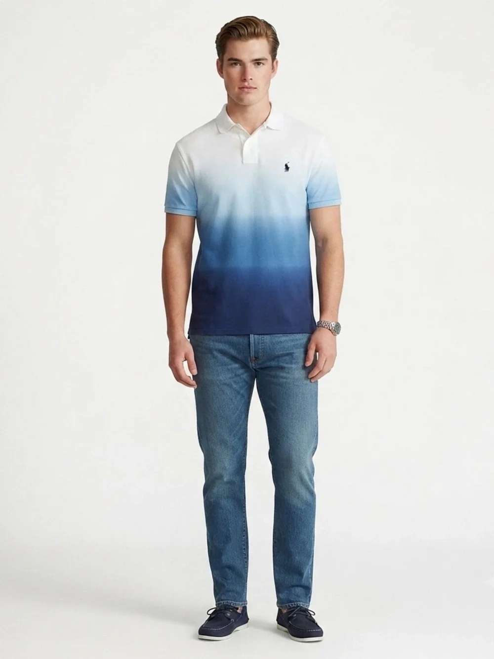 Ralph Lauren Men's White Blue Ombre Polo Shirt 2XLT Tall GUC